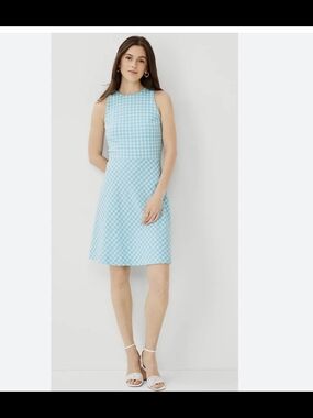 Ann Taylor Light Blue Gingham Sleeveless Midi Dress